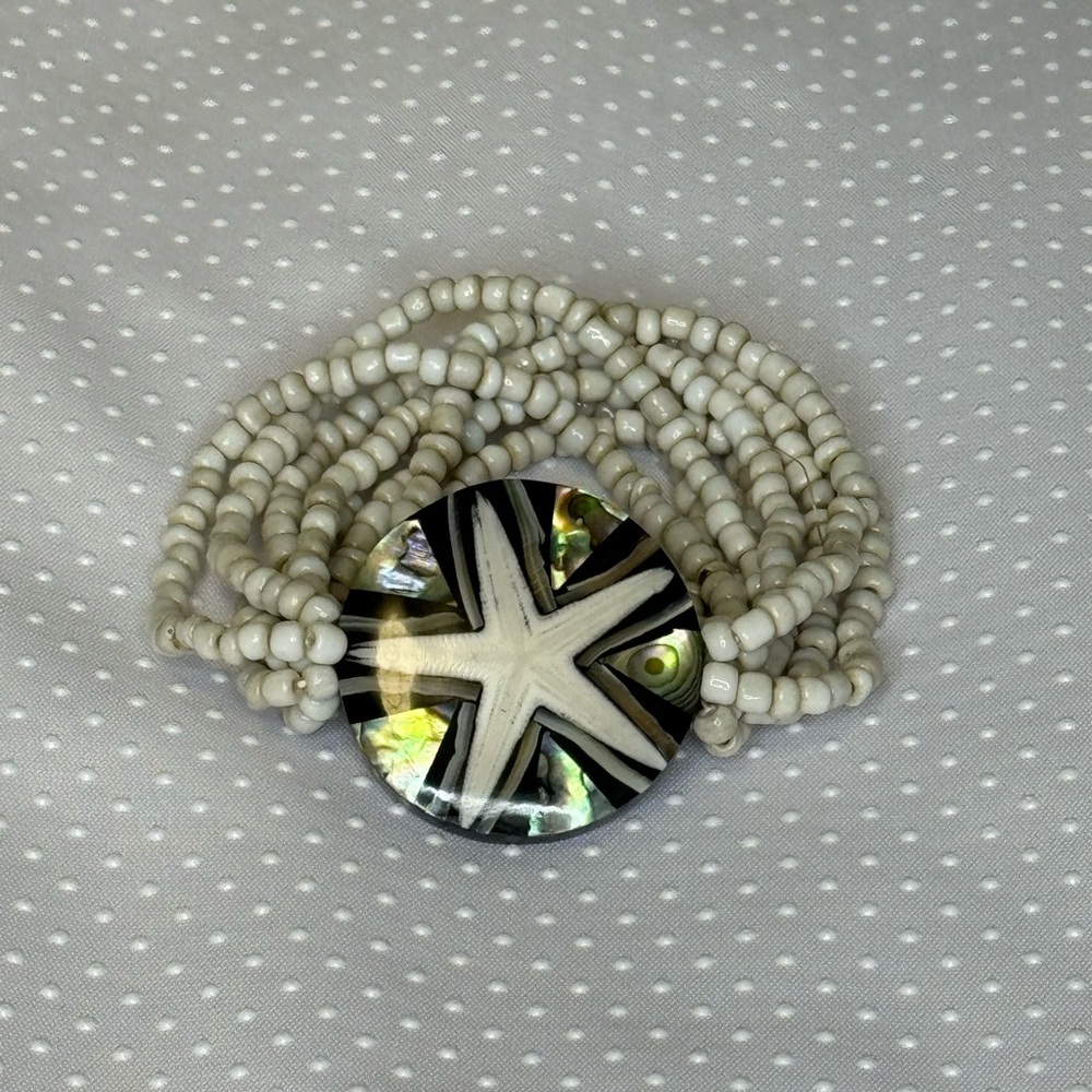 Abalone Bracelet with Natural Fossil Beads Size S/M